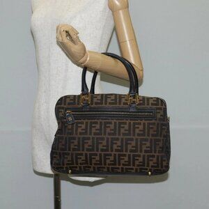 FENDI Zucca Canvas Hand Bag Black Brown gold Auth BA4615